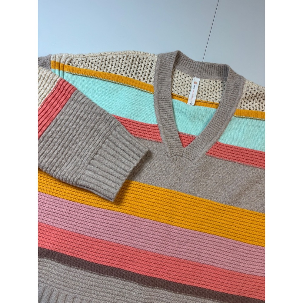 Anthropologie Daily Practice Multicolor Striped V Neck Sweater Small Oversized